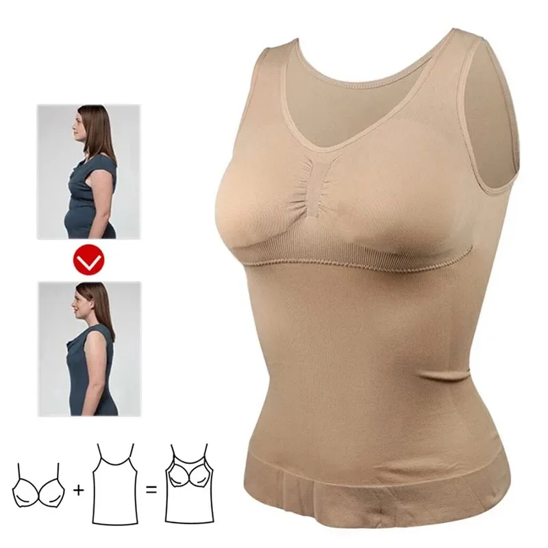 Women‘s Shapewear Tummy Control High Elastic Strench Padded Tank Top Slimming body shaper Compress Vest Corset