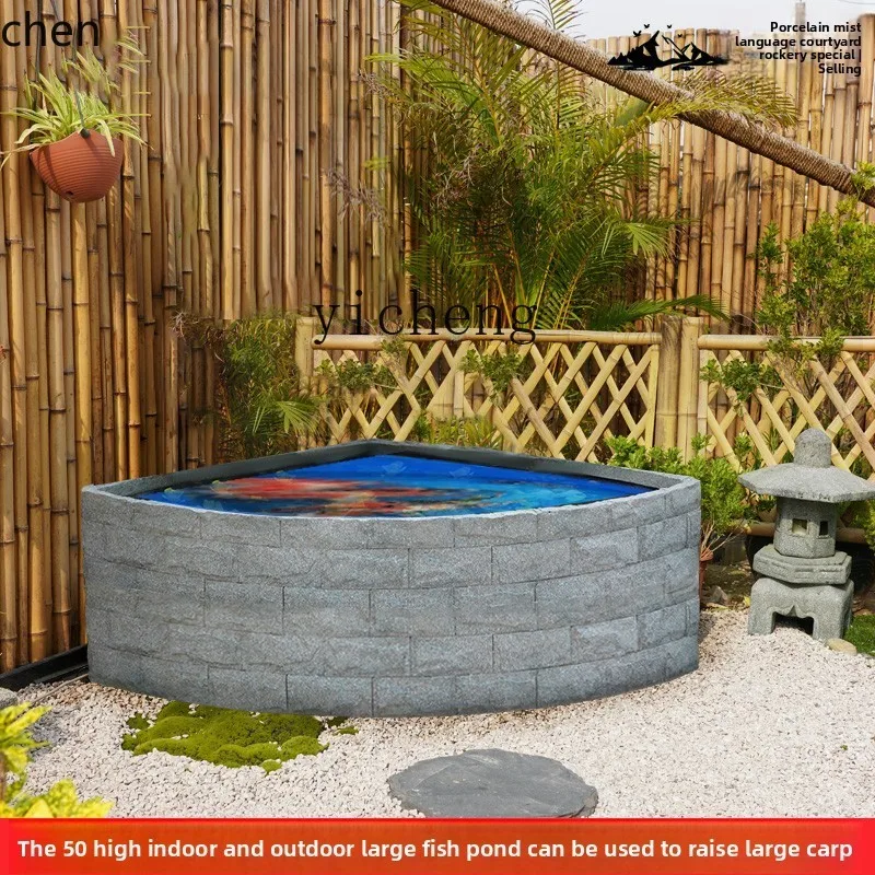 HXL Outdoor Courtyard Fish Pond Rockery Water Flow Fountain Fan-shaped Fish Tank Landscaping Ornament