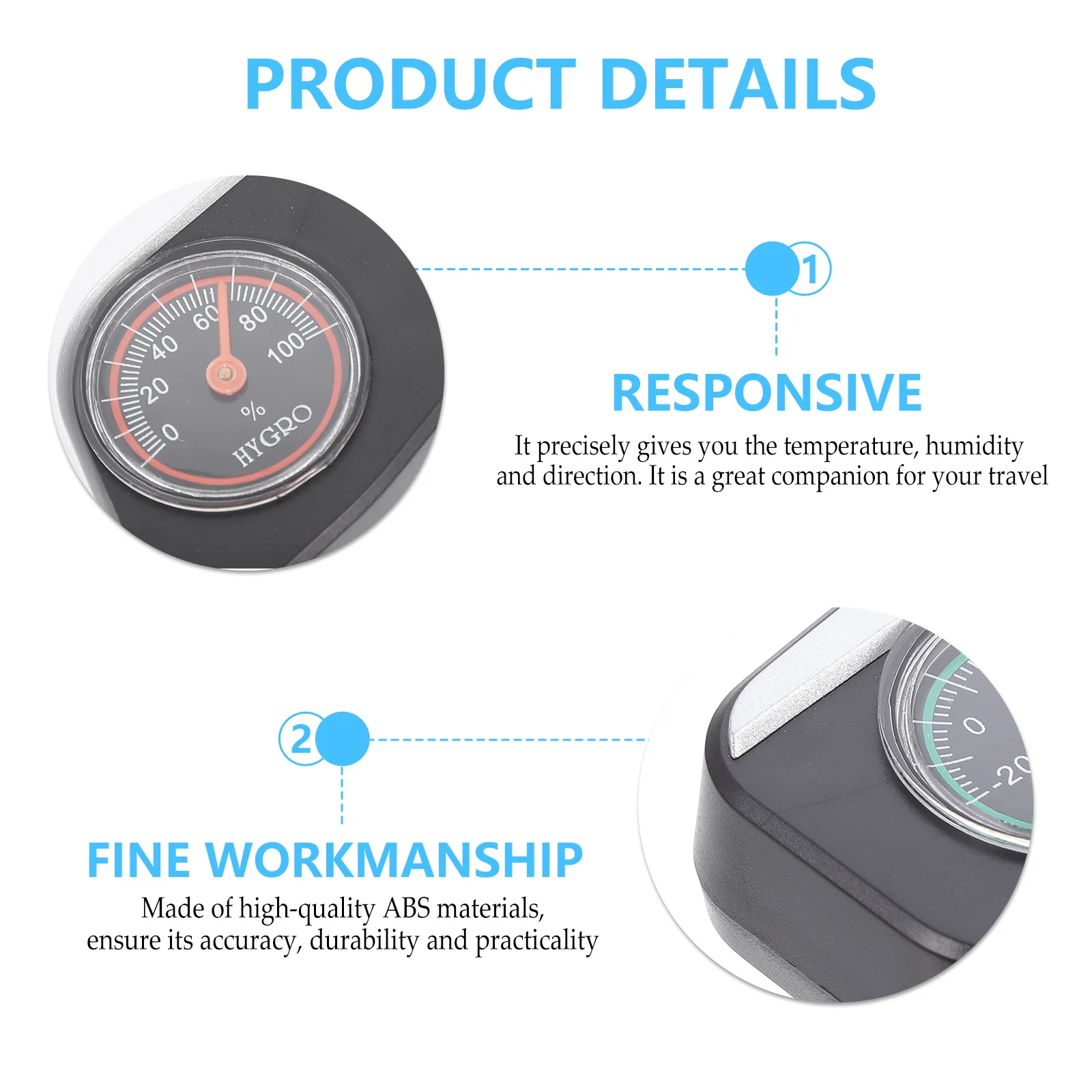 

3 In 1 Vehicle Navigation Balls Thermometer Hygrometer Dash Mount Auto Interior Accessories Car Hygrometer Compass Car