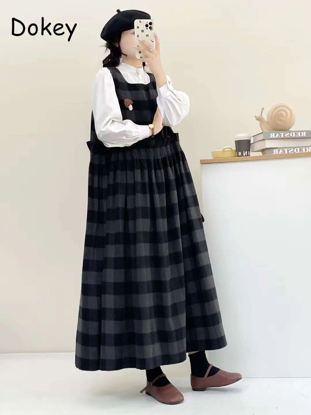 Japanese Mori Girl Green Plaid Vest Dress Women Vintage O-neck Sleeveless Loose Cotton Pullover Tank Dress Female Casual Vestido