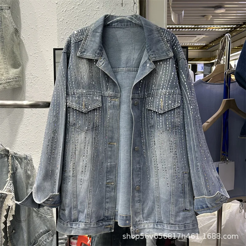 2025 Autumn New Full Diamonds Jaquetas Women's Handsome Loose Casual Jacket Casual Versatile Top Trendy Cool Denim Coat Clothes