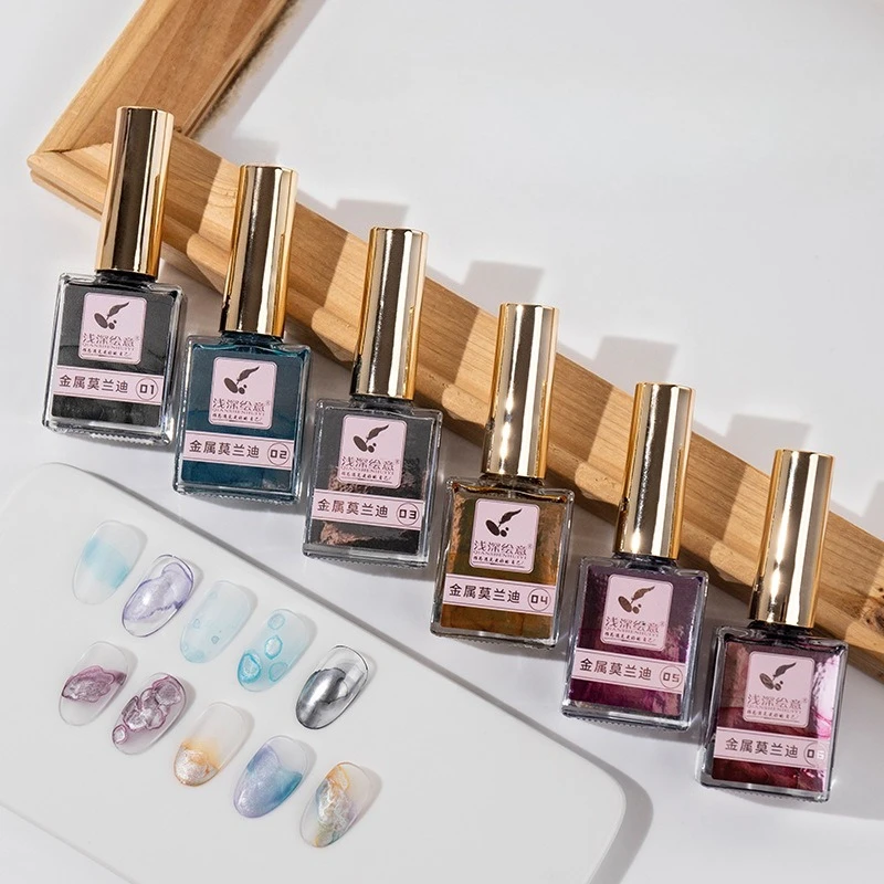 6Colors Set Morandi Blooming Marble Watercolor Nails Gel Quick Dry Metallic Gradient Smudge Effect Soak Off Varnish for Manicure