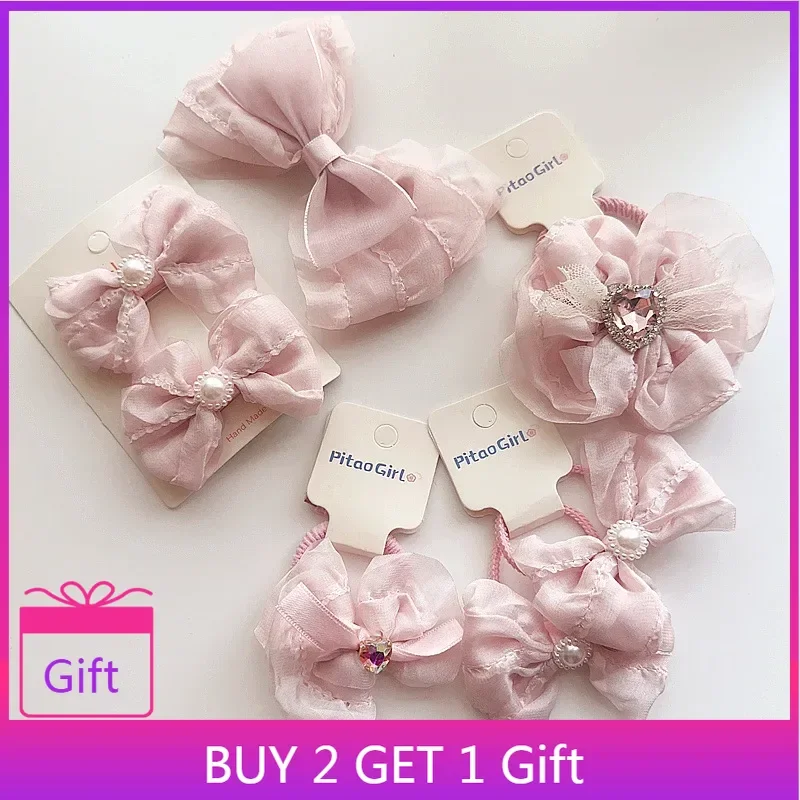

Dreamy Princess Style 3D Petal Iridescent Tulle Rhinestone Crown Bow Kids Headband Hair Clip Ins Fairy Hair Accessory