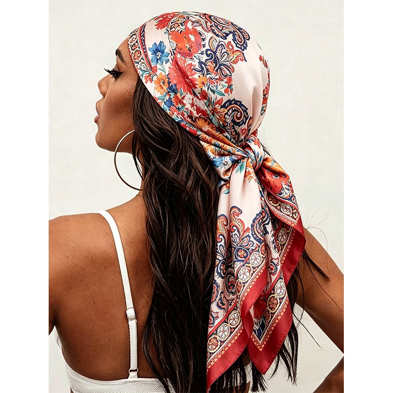 ผ้าพันคอไหมเทียมลายดอกไม้ขนาด - Silk Neck Scarf บทวิจารณ์และราคา