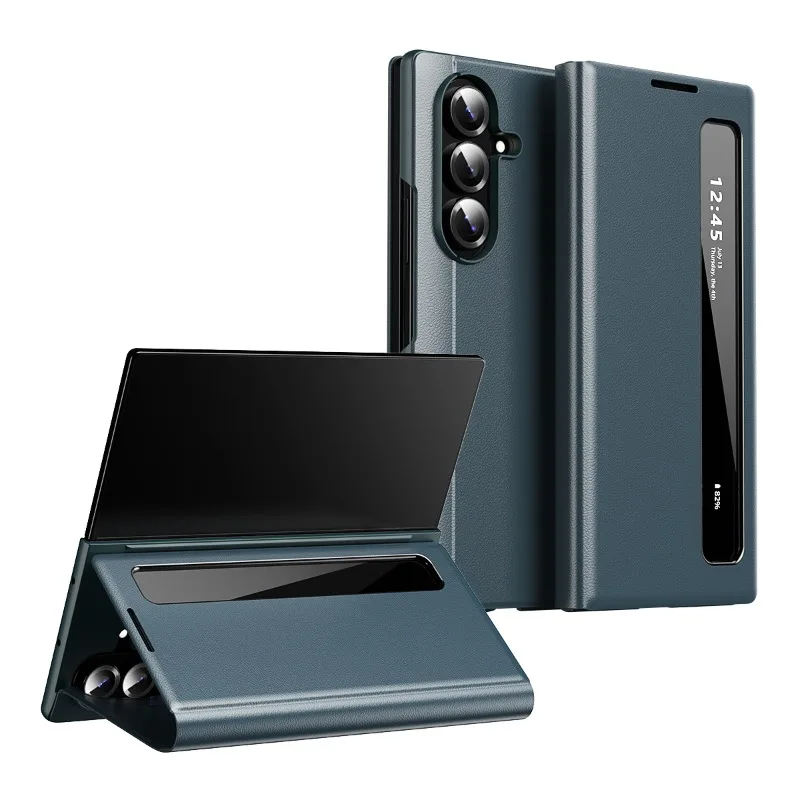 For Samsung Z Fold 8 Ultra Answer Call Without Flipping Premium Leather Hinge Protection Shockproof Protective Cover