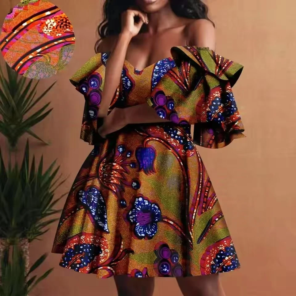 

Printed Bubble Sleeve Lotus Leaf Pendant Short Dress Women Sexy Floral Waist Cinching Fluffy Mini Dresses 2025 New Daily Vestido