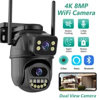 Cámara IP de doble pantalla 4K y 8MP, Wifi, PTZ, para exteriores, 4MP, AI, seguimiento automático, CCTV, Audio HD, videovigilancia, P2P, iCSee