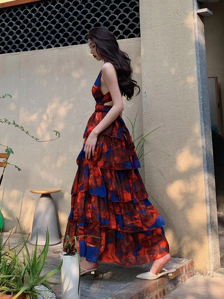 กระโปรงชายระบายทรงวีเอวผูกโบว์ รุ่น Gentle Breeze Bal Floral ter Dr ผ้าโพลีเอสเตอร์ ไม่มีซับใน ทรงเข้ารูป