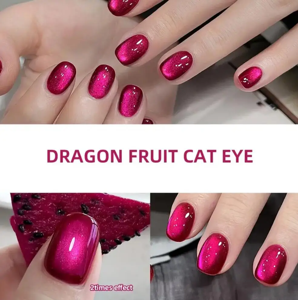 เจลแม่เหล็กตาแมว 1 ชิ้น 10 มล. เจลแม่เหล็กสะท้อนแสงสีม่วงชมพูประกายกลิตเตอร์ ยาทาเล็บเจลกึ่งถาวรแบบยูวี/แอลอีดี
