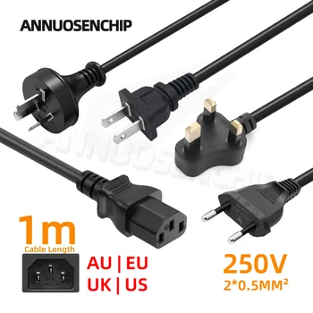 Zwart 1 m EU AU UK US Plug Voedingskabel IEC 320 C13 AC Voeding Draad Verlengsnoer voor PC Computer Monitor TV Speaker Printer