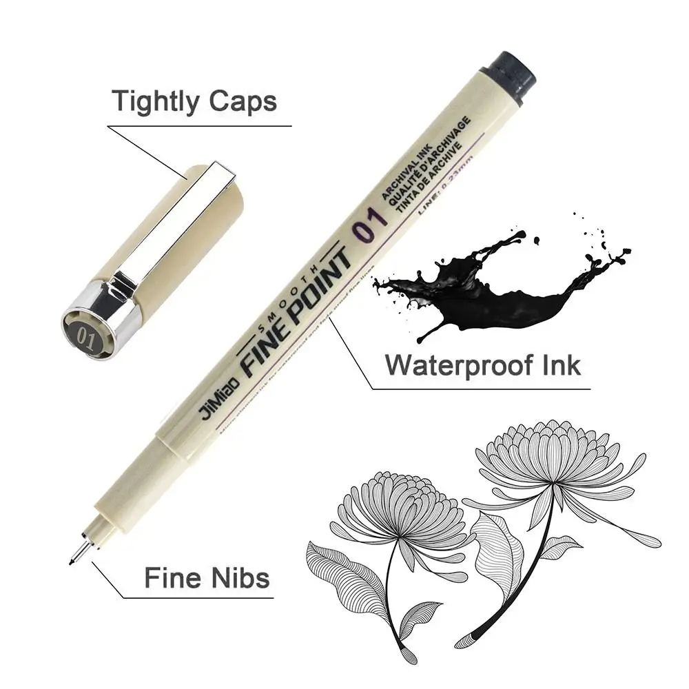 1Pcs Micron Ink Marker Pen Sketch Stationery Set Art Supplies Drawing Pen Pigment Liner 12 Tips Sketching Needle Pen