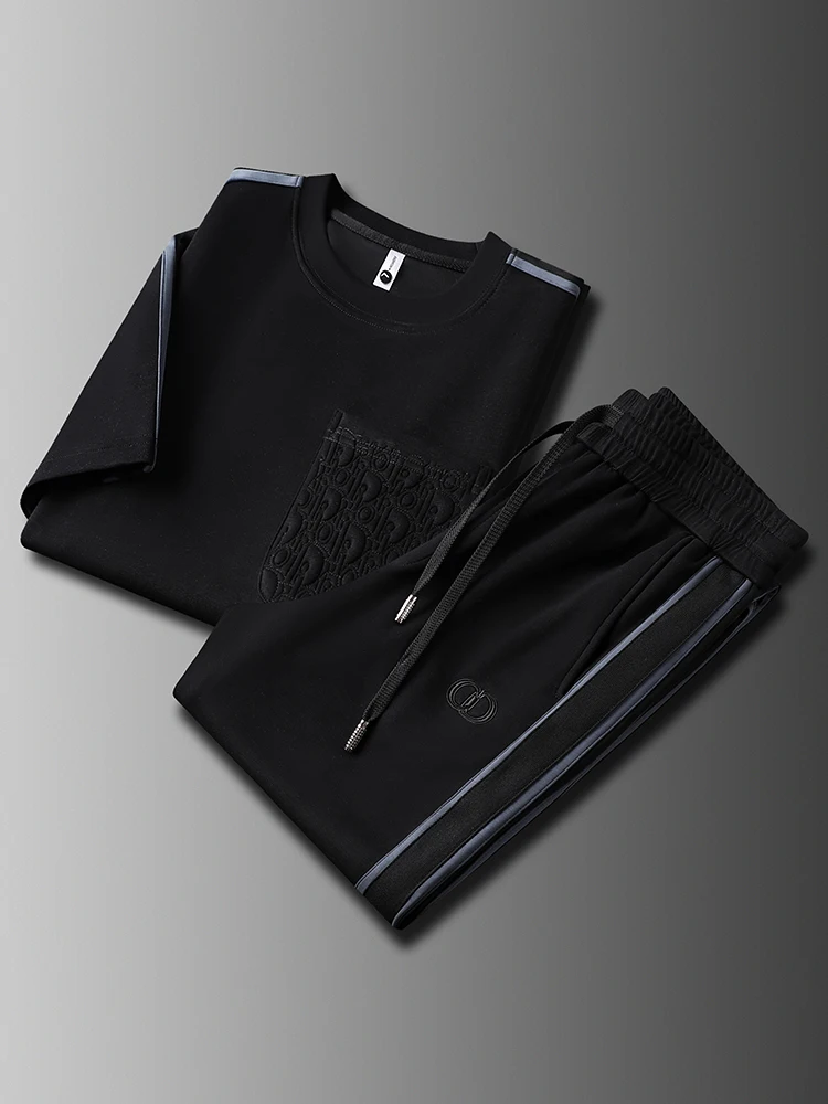 Conjunto de Roupas Esportivas de Verão de Alta Qualidade em Modal Macio para Homens, Camiseta de Manga Curta Casual em Seda Gelada com Camada de Ar e 