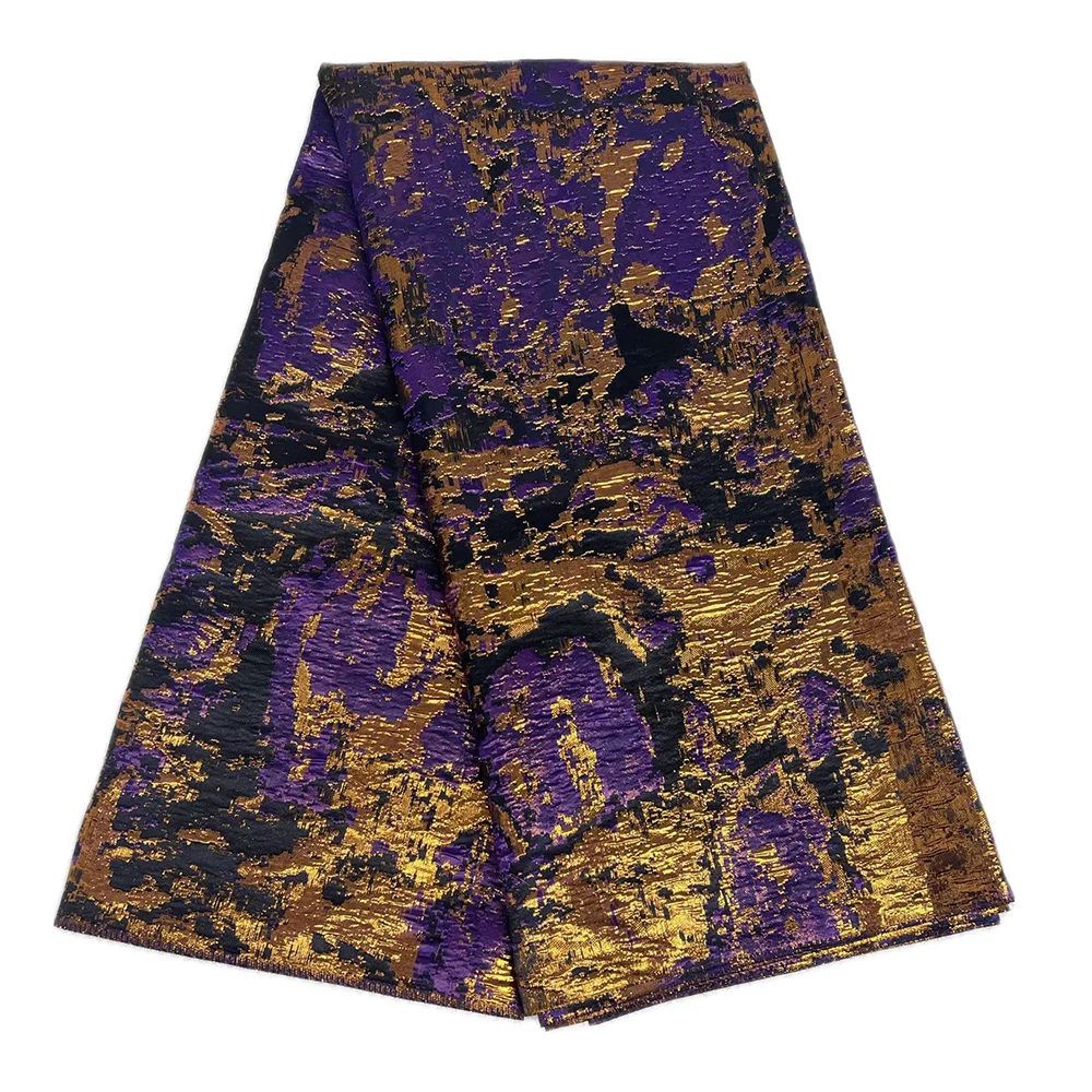 Nigeria Latest 2025 Brocade Lace Fabric Hot Sale 5 Yards For Sewing Women Wedding Dresses Jacquard Brocade Gilding Lace Fabric