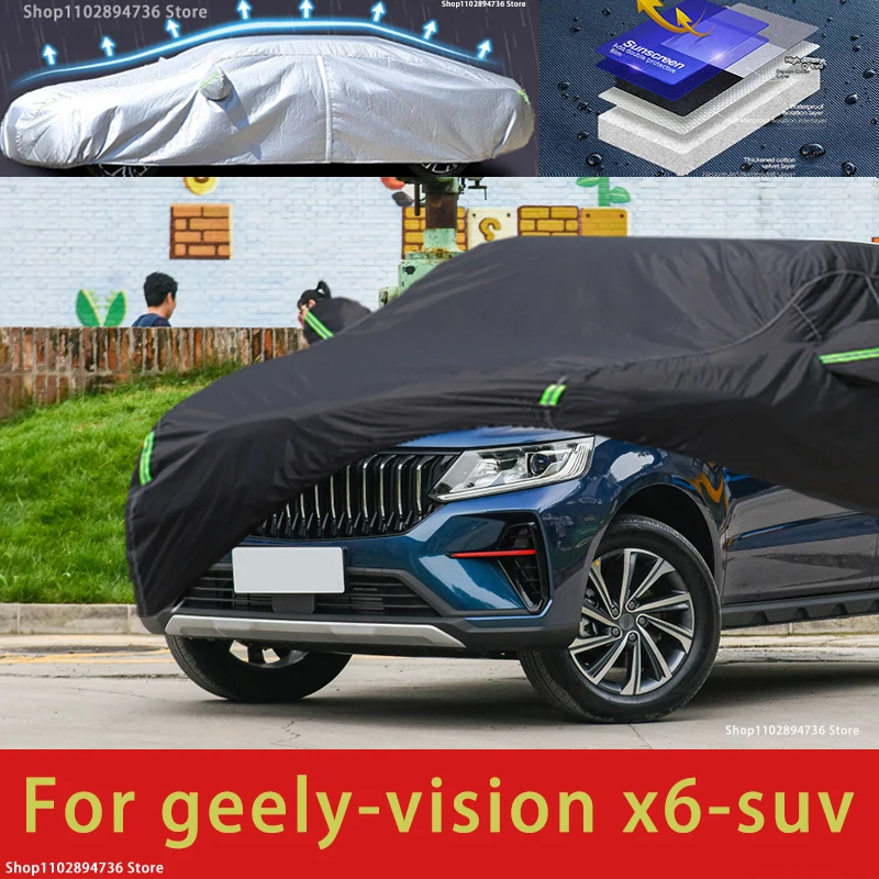 

For Geely Vision X6 Fit Outdoor Protection Full Car Covers Snow Cover Sunshade Waterproof Dustproof Exterior black car cover