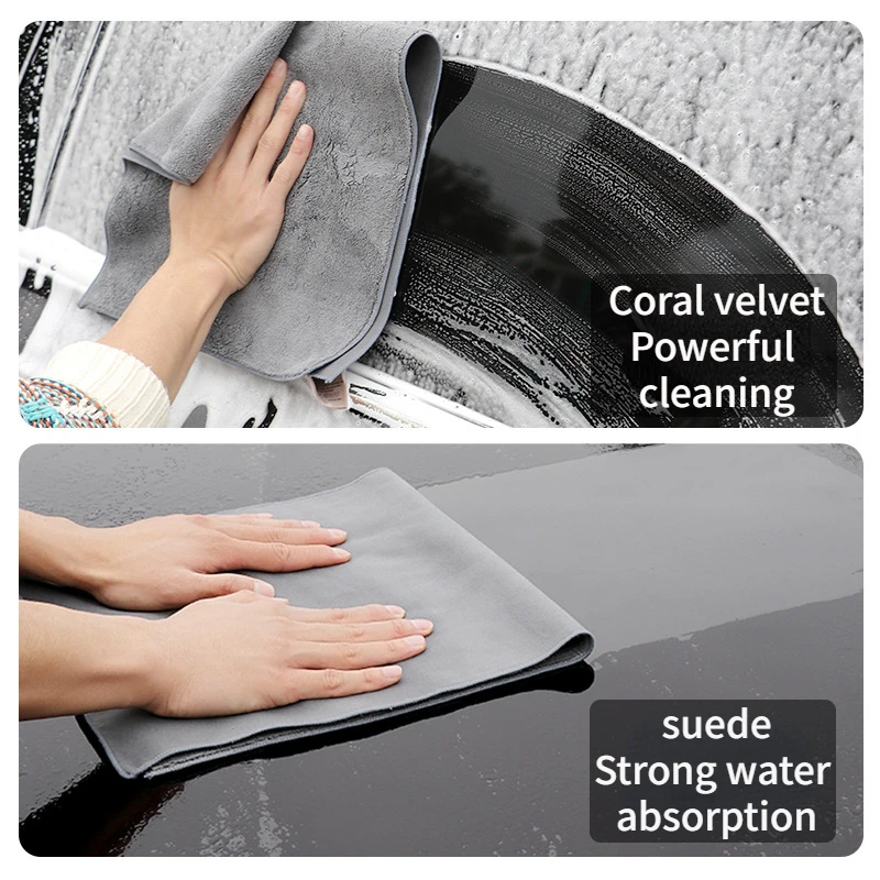 30x60cm Double sided Car Wash Microfiber Towel Cleaning Drying Car Polishing Cloth Suede coral velvet Car Detailing Waxing Towel