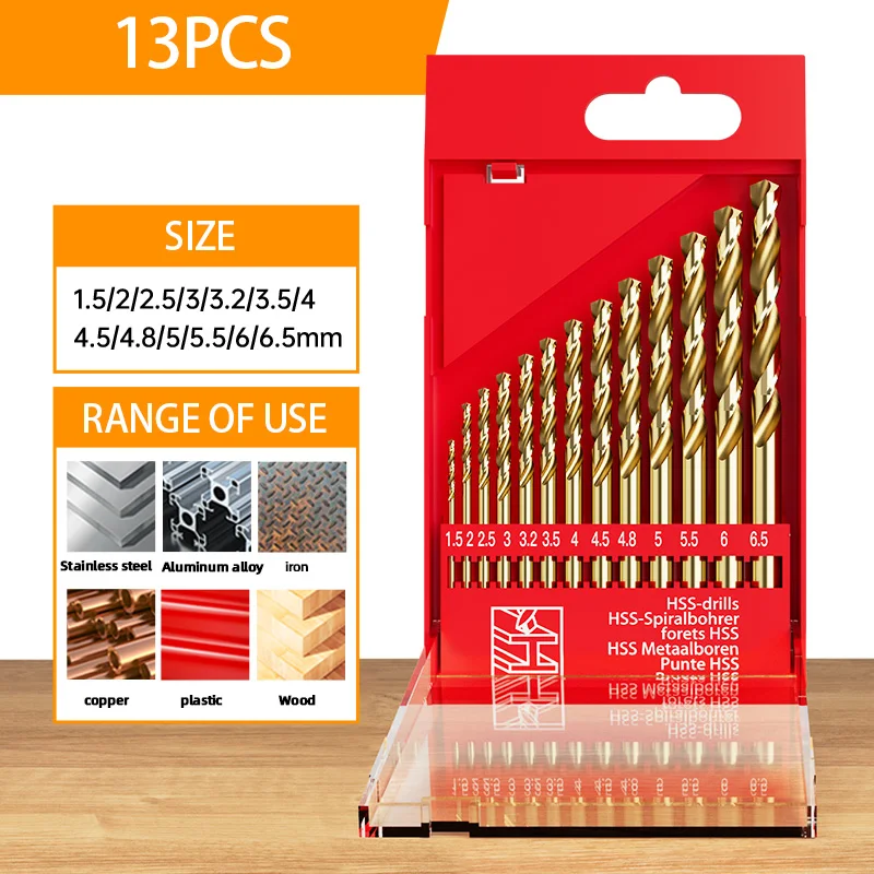 HUHAO 13PCS Twist Drill Set Electric Metric Drill Bit Set HSS Twist Drills Kit Suitable for Stainless Steel Hard Metal
