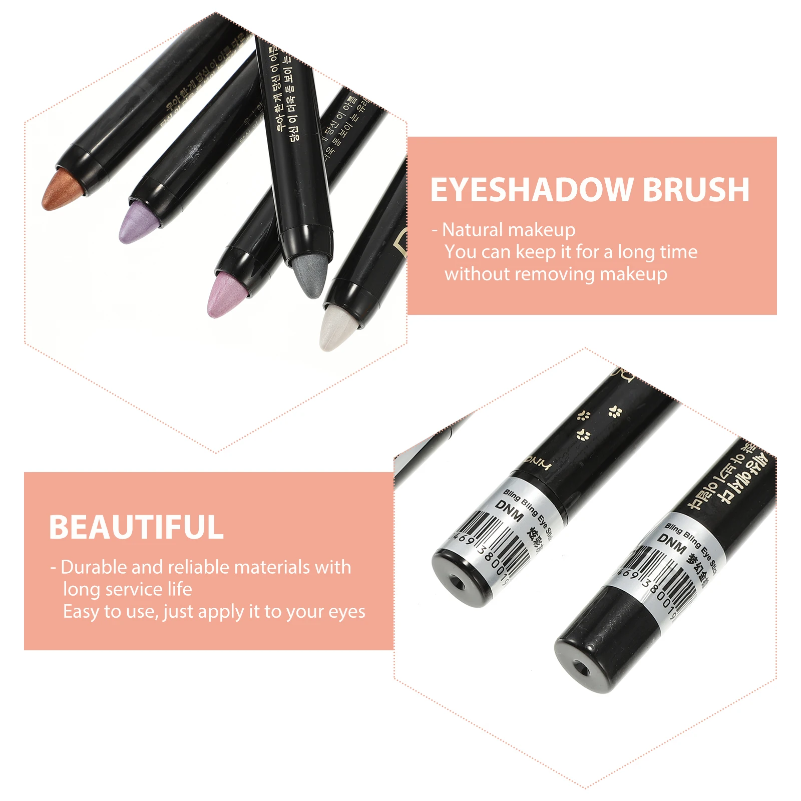 5Pcs Eyeshadow Stick Colorful Glitter Shimmer Simple Apply Long-Lasting Eye Makeup Pens Portable for Women