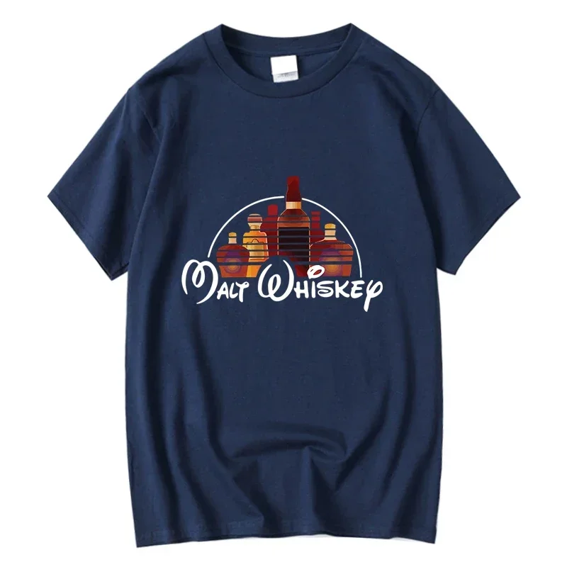 Men's Summer Breathable Quick-drying, Fun, Loose-fitting Round-neck Short-sleeved Men's T-shirt with Malt Whisky Pattern