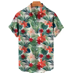 Men's Luxury Hawaiian Shirt For Men Tropical 3d Printed Plants Floral Short Sleeve Blouse Beach Holiday Oversized Tops Shirts