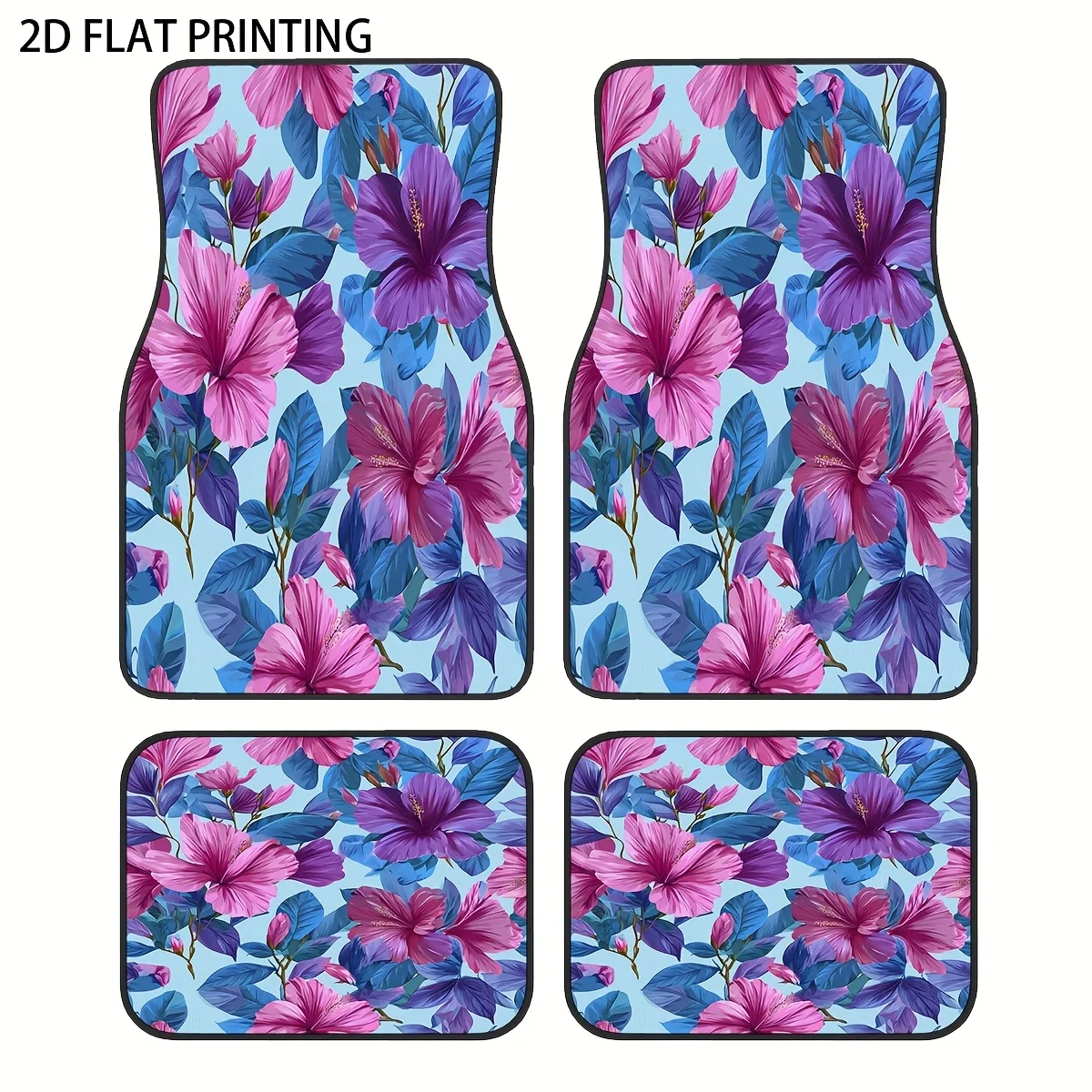

4pcs Purple Base Fresh Flower Pattern Printed Car Mats, Universal Material All-Season Weatherproof Vehicle Interior Protection D