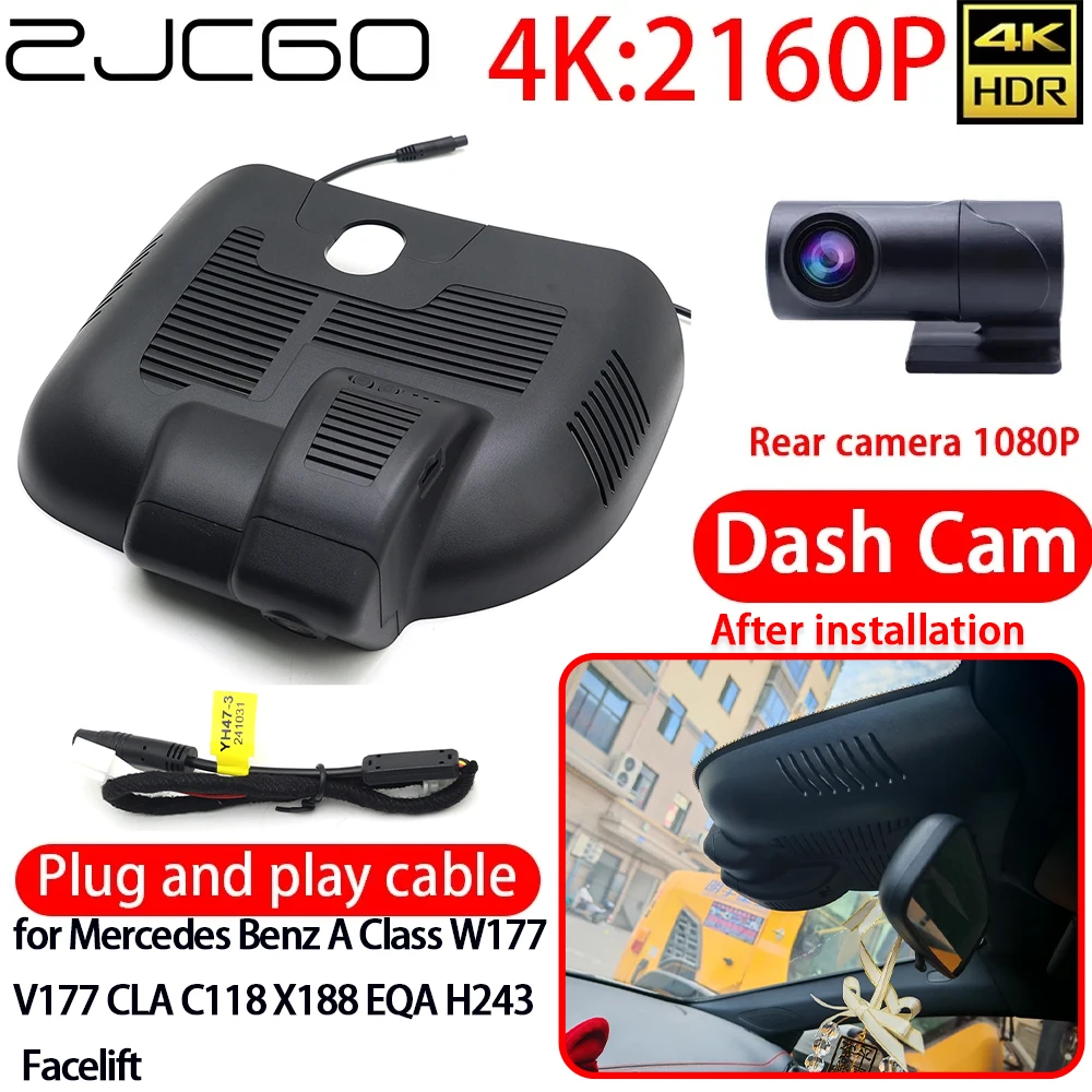 

ZJCGO 4K Car DVR Dash Cam Wifi Front Rear Camera 24h Monitor for Mercedes Benz A Class W177 V177 CLA C118 X188 EQA H243 Facelift