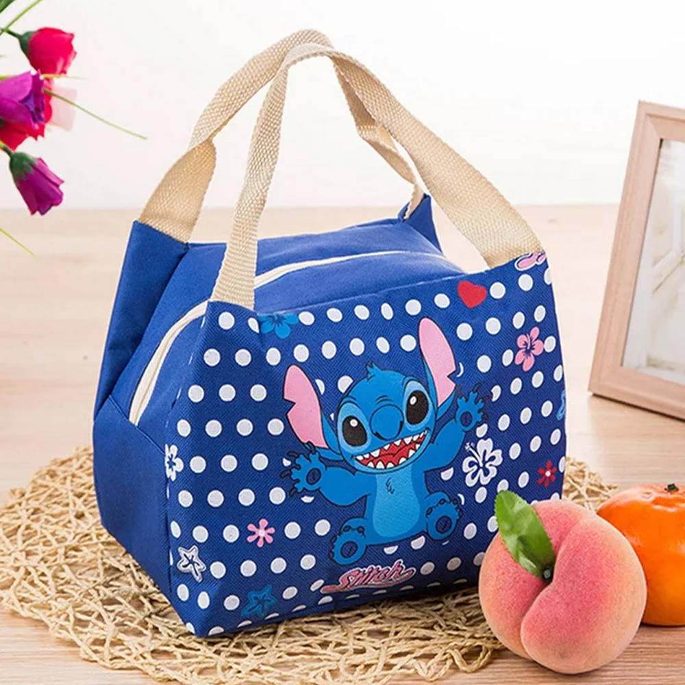 

MINISO Cartoon Stitch Lunch Bag Primary School Lunch Box Bag Kawaii Portable Thicked Waterproof Canvas Box Bags