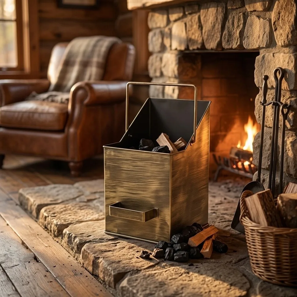 Metal Fireplace Coal Bucket With Handle Antique Bronze Finish For Wood Stoves, Brick Hearths & Outdoor Fire Pits Fuel Storage