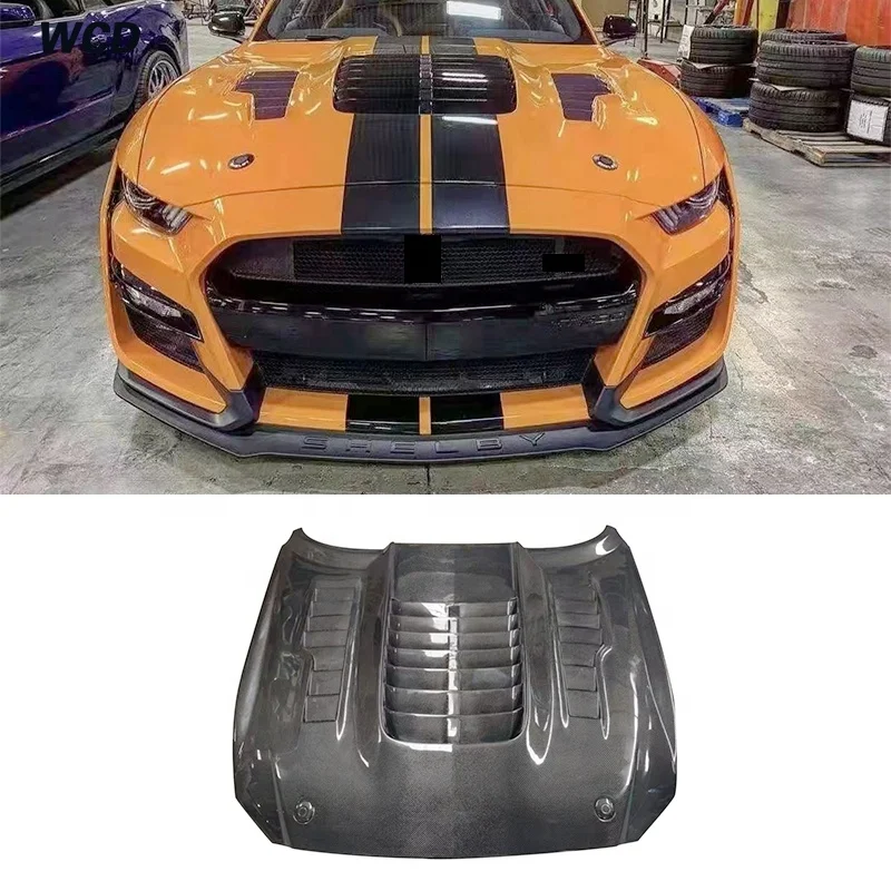 Cofano motore anteriore in fibra di carbonio Air Vent Trim Bonnet per Ford Mustang Coupe Convertible 2 porte 2015-2017 Car Styling GT500 Style