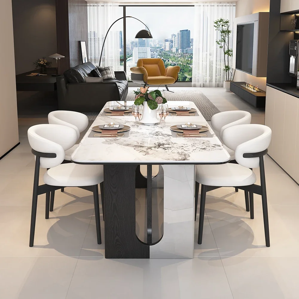 

Современный кофейный сидячий обеденный стол, современный простой легкий роскошный каменный столик, бытовая прямоугольная минималистичная мебель для квартиры