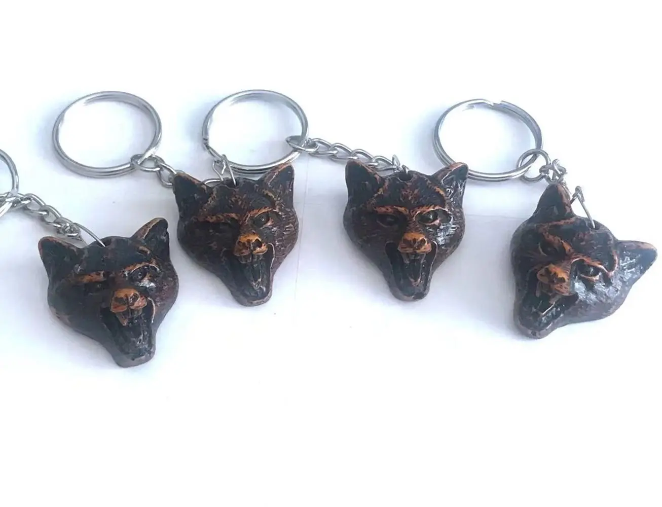 12 PCS Ethnic Tribal Imitation Devil Wolf Totem Yak Bone Keychain Surfer Ring Jewelry