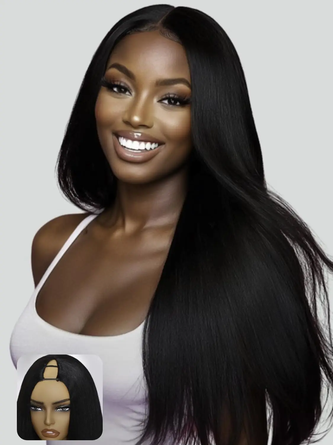 

V Part Wig Human Hair Straight No Leave Out Upgrade U Part Wig for Women 200% Density Clip in Half Wig Beginner Friendly No Lace