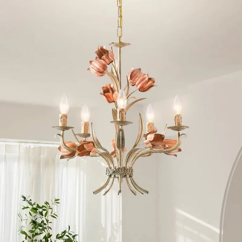 

GHJUYIOL French rural creative petal branch shaped chandelier American rural living room restaurant lighting clothing store hote