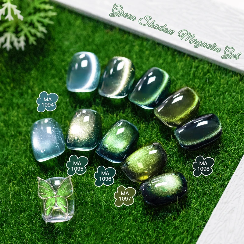 Juego de esmaltes de uñas de Gel magnético, sombra verde, gato, brillo ultral, semipermanente, barniz de Gel UV, suministros para uñas, 6 uds.