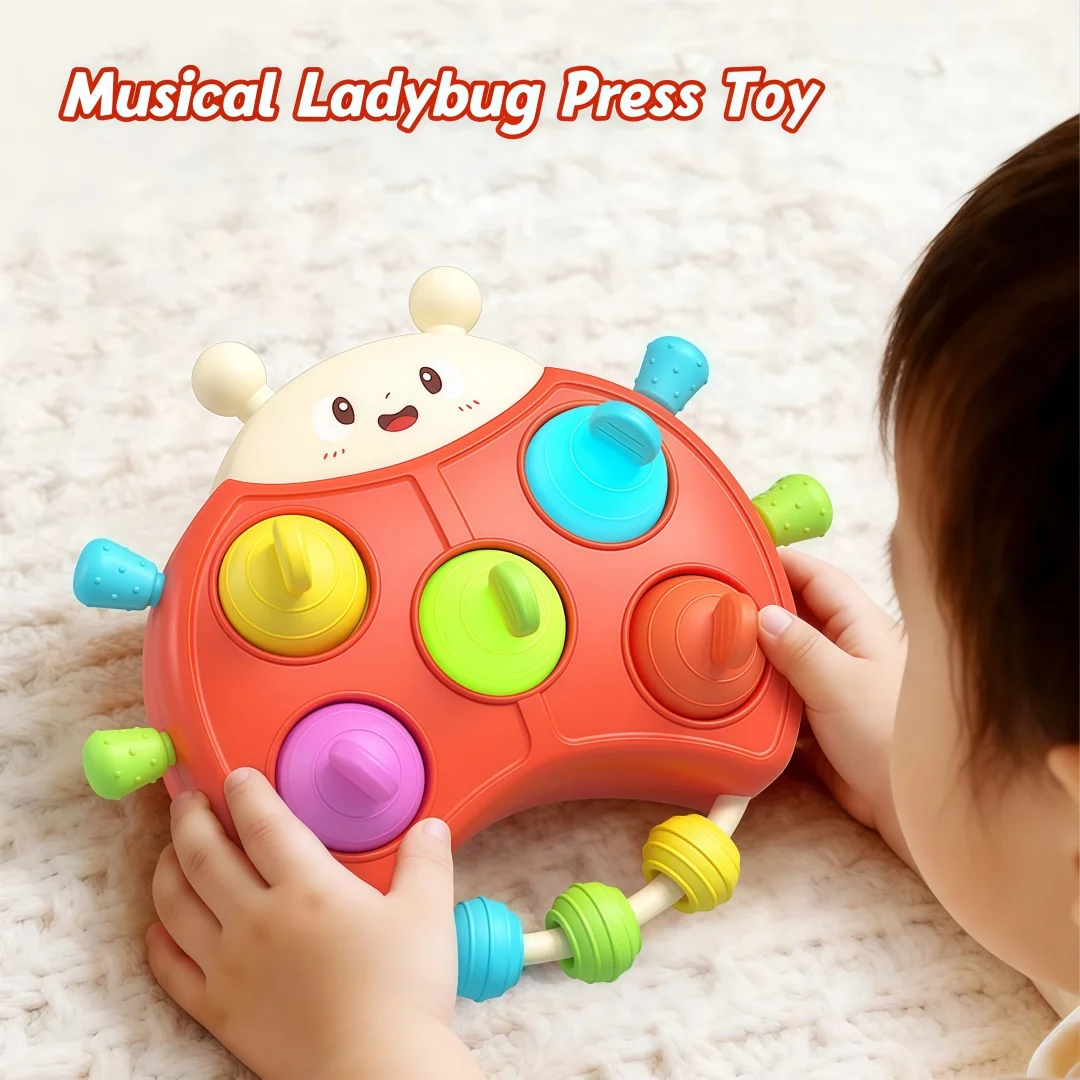 Cartoon Ladybug Baby Press Bubble Toy, Sound & Light Rattle, Dual‑Mode Music Early Educational Toy