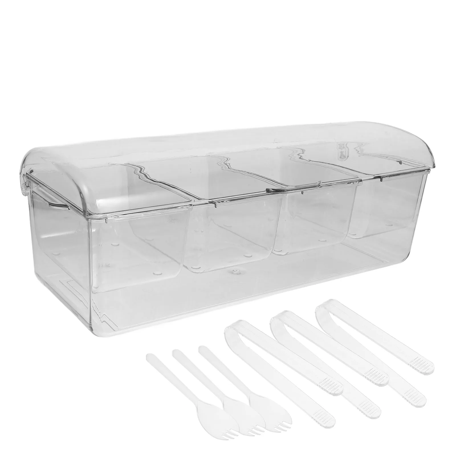 

Salad Storage Box Chilled Condiment Server Tray Food Containers Plastic Lids Iced Kitchen Storage Sealed Portable Seasoning