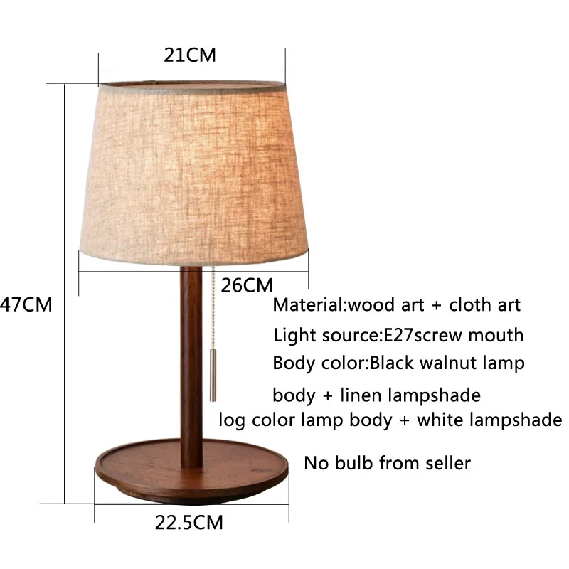 Bedroom Bedside Lamp Decoration Nordic Living Room Study Walnut Wood Study Cloth Lampshade Household Wooden Table Lamps