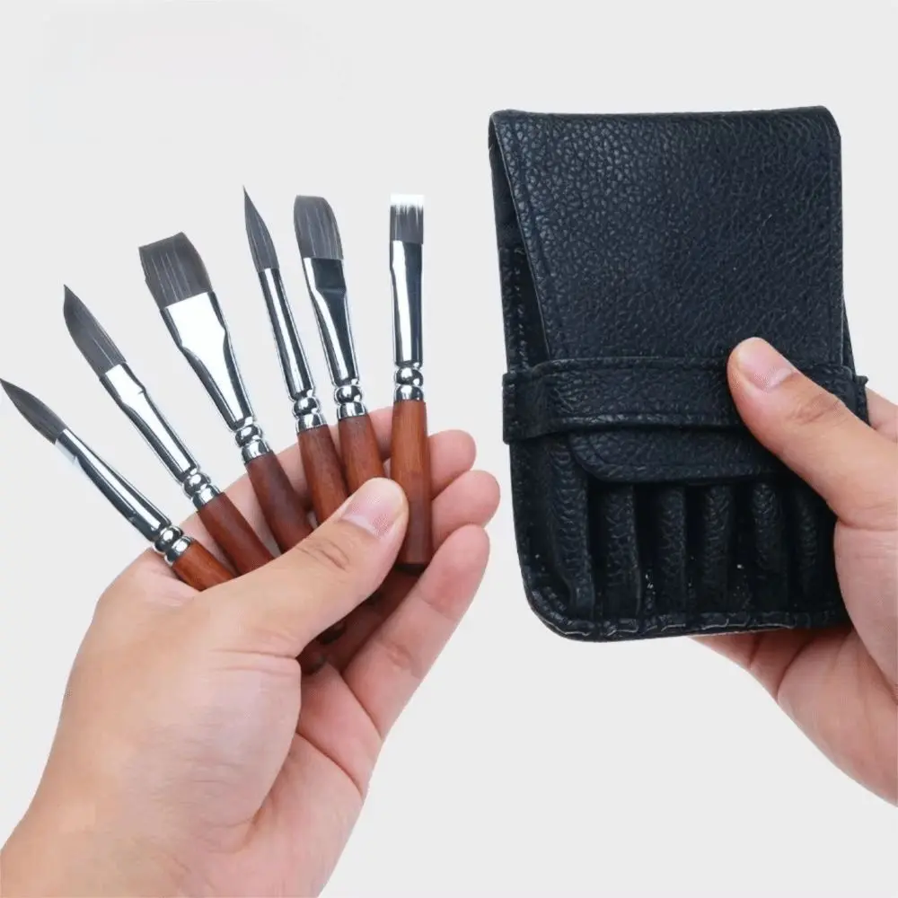 6Pcs/set Short Handle Travel Watercolor Brushes Mini Nylon Hair Paint Brush Set Portable Professional Artist Brush Set