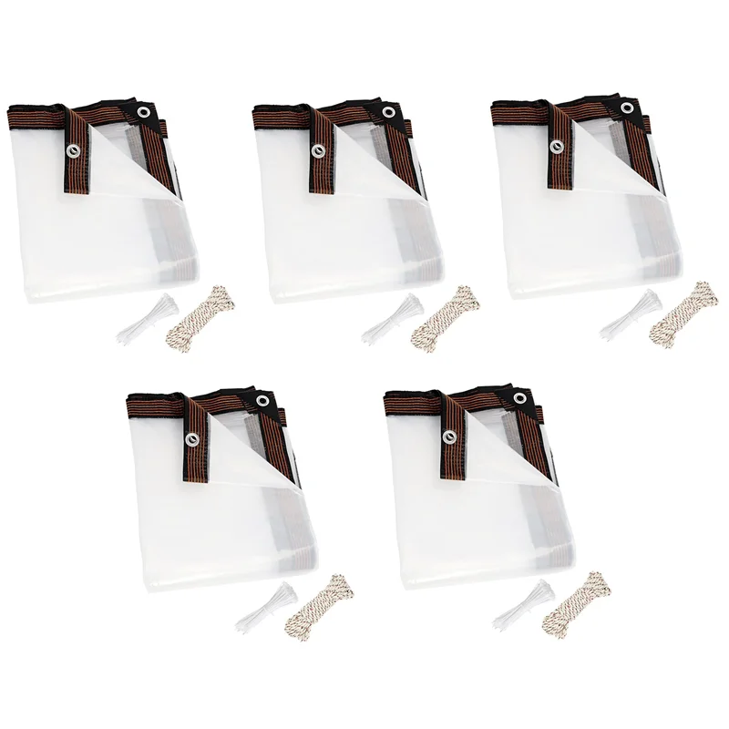 

【Hot-Selling!】5Pcs 8X10 FT Clear Waterproof Tarps Heavy Duty Outdoor Garden Rainproof Covering,Clear Vinyl Tarp With Grommets