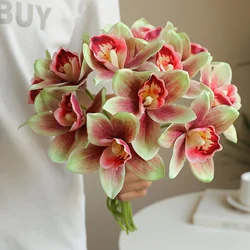 6pcs Elegant Orchid Artificial Bouquets - Realistic Cymbidium Flowers for Indoor & Outdoor Decor, Perfect for Weddings
