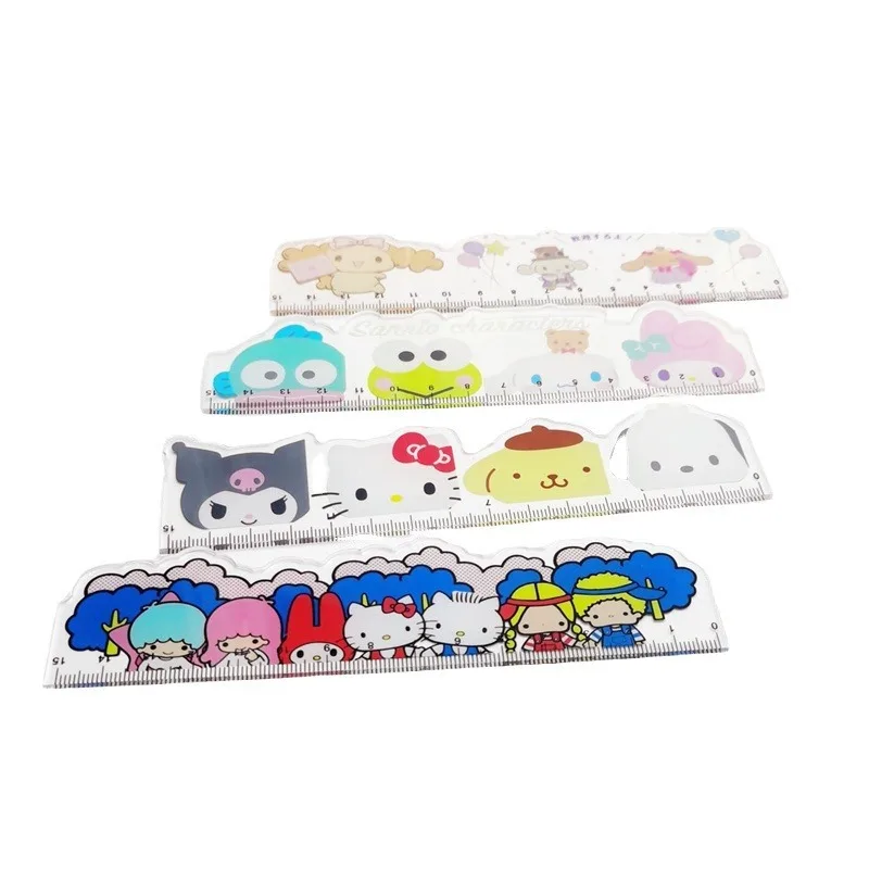 Imagem -05 - Plastic Cartoon Régua Grupo Alta Transparência Ferramentas de Desenho Papelaria Atacado Sanrio Hello Kitty Melody Kuromi 10 Pcs 20 Pcs