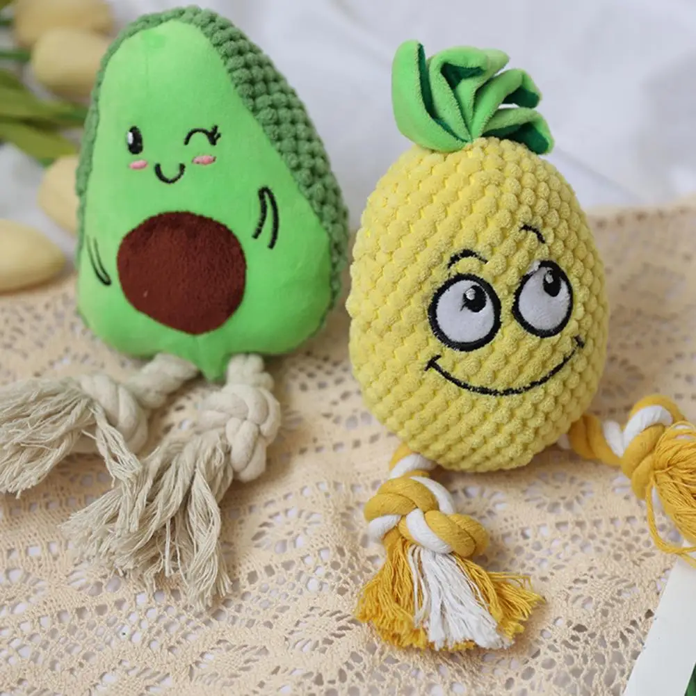 Dog Chew Toy Bite-resistant Built-in Sound Device Cotton Rope Soft Plush Cartoon Pineapple Shape Pet Squeaky Toy Pet Supplies