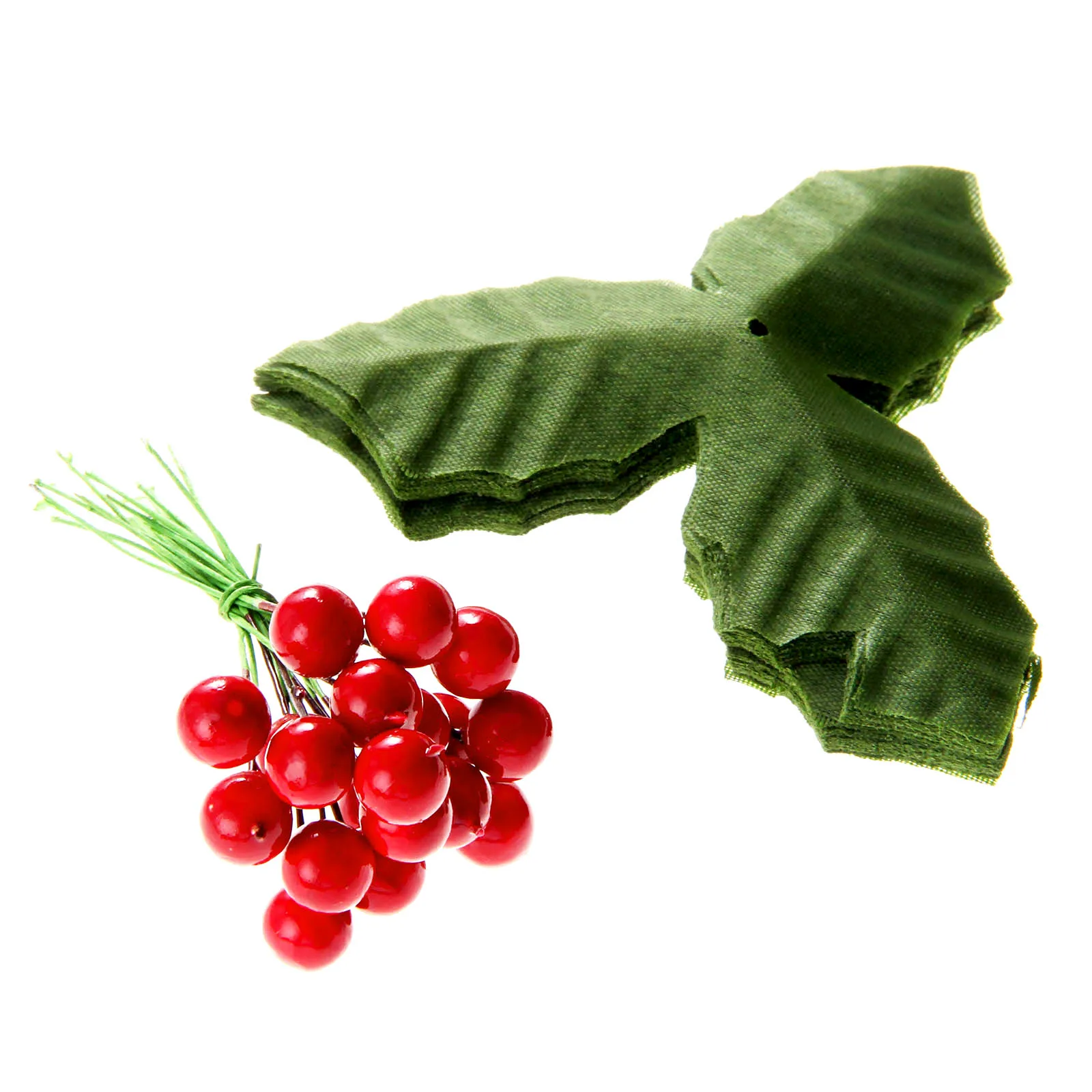 100pcs/set Artificial Holly Berries with Artifical Leaves DIY Christmas Bouquets Home Wedding Party Craft Art Home Decoration