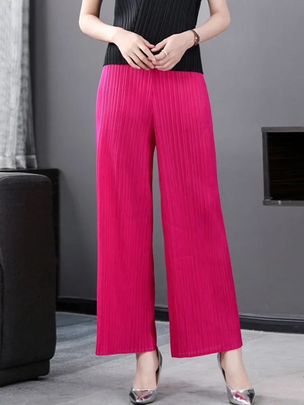

Весенне-осенние широкие брюки, плиссированные прямые однотонные брюки-аккордеон, свободные драпированные длинные брюки с открытой талией