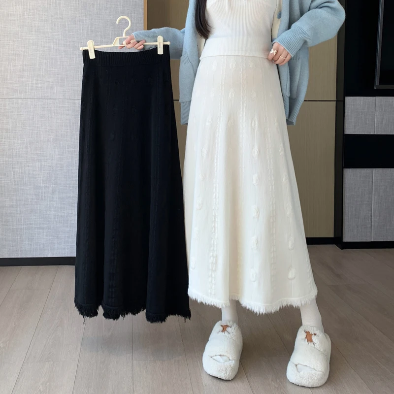 Autumn and Winter New Maternity Knitted Half length Skirt with High Waist Look Thin Flowing Tassel Long Skirt for Pregnant Women