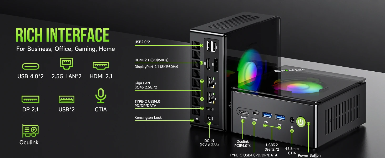 GMKtec Mini PC K11 K8 PLUS M7 AMD Ryzen R9 8945HS R7 8845HS 6850H Windows 11 WiFi6 2*DDR5 USB4.0 2.5G LAN OCulink Gamer Computer