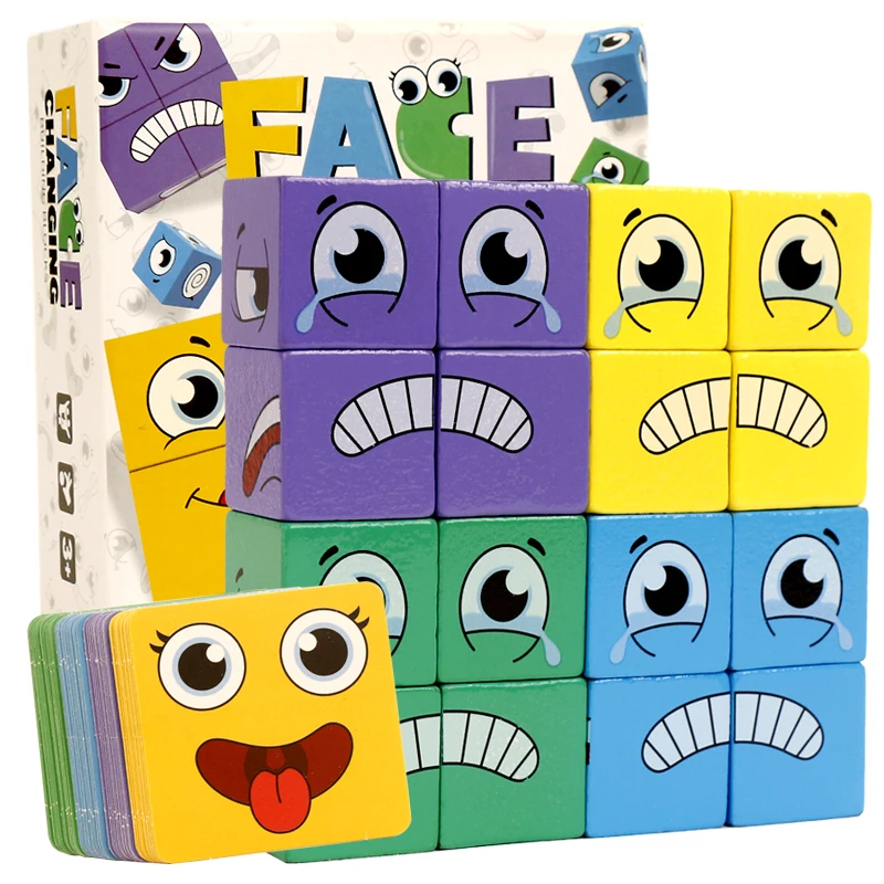 Montessori Face-changing Cube building blocks, expression puzzle toys, emotion expression games, children's educational toys