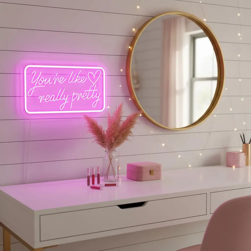 You're Like Really Pretty Neon Sign for Girls Bedroom Pink Neon Sign Aesthetic Room Decor for Teen Girls Makeup Studio Wedding