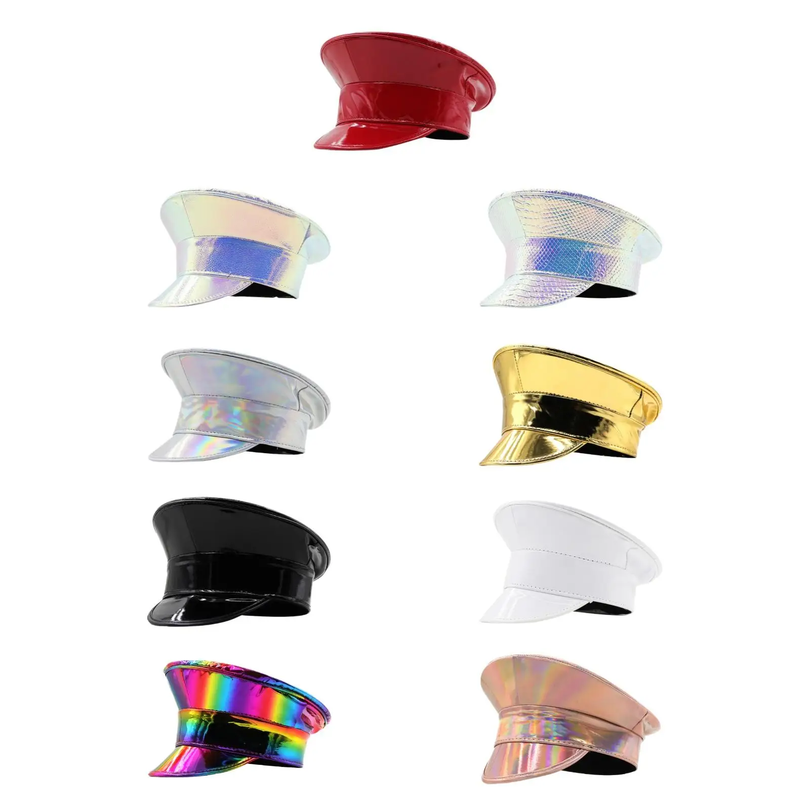 Bright Christmas Sailor Hat Shiny PU Leather Visor Cap for Themed Event Stage Cosplay Holiday