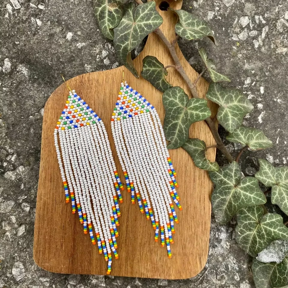 

ZGMXR Rice bead earrings Fashion Pattern Tassel Geometry Alloy Colorful Simple Hand-woven Original Bohemia Beaded earrings