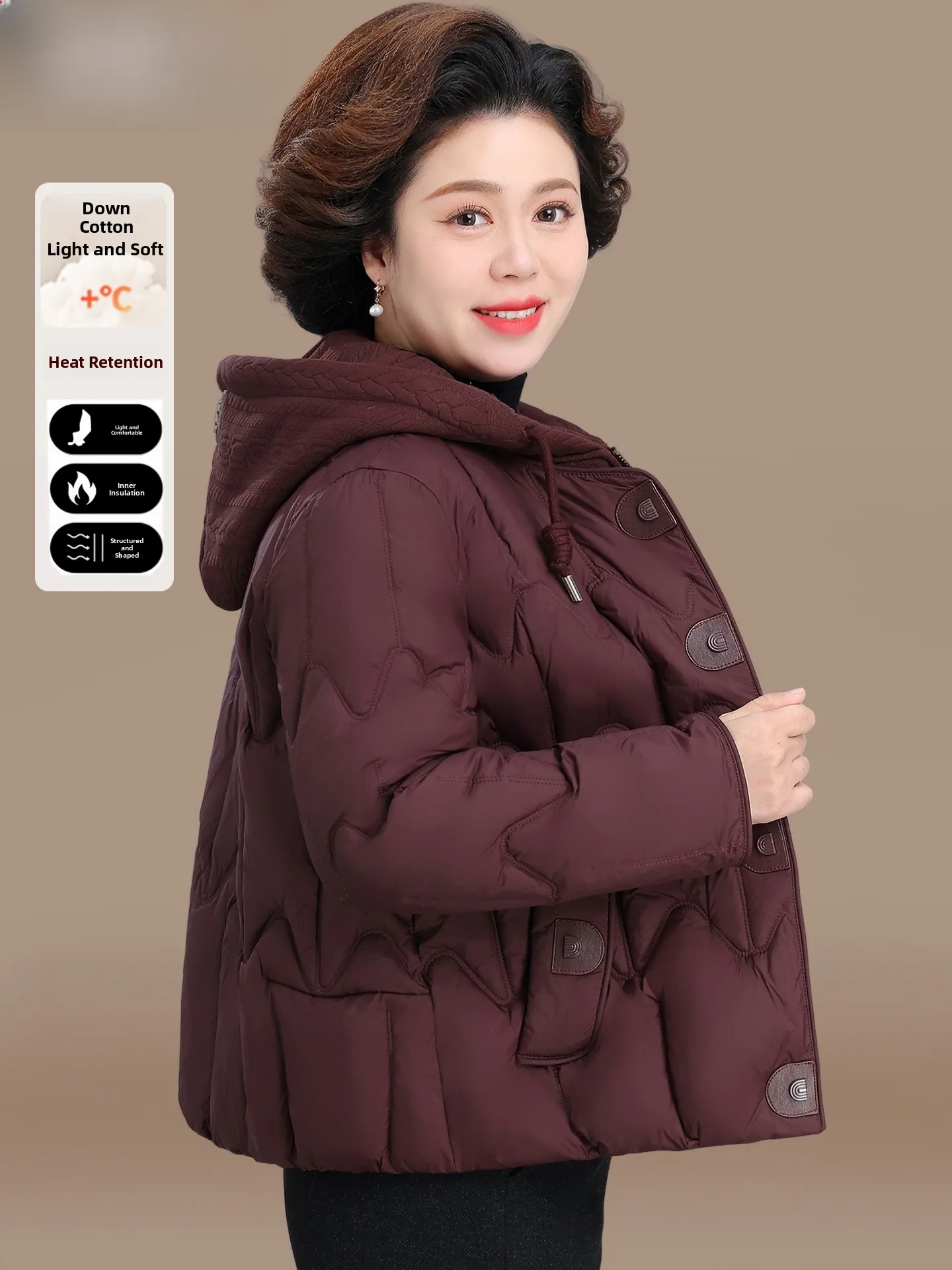 

Зимняя верхняя одежда Sli для женщин среднего и старшего возраста: утепленная хлопковая куртка с капюшоном, повседневная, свободного кроя, теплая и удобная.